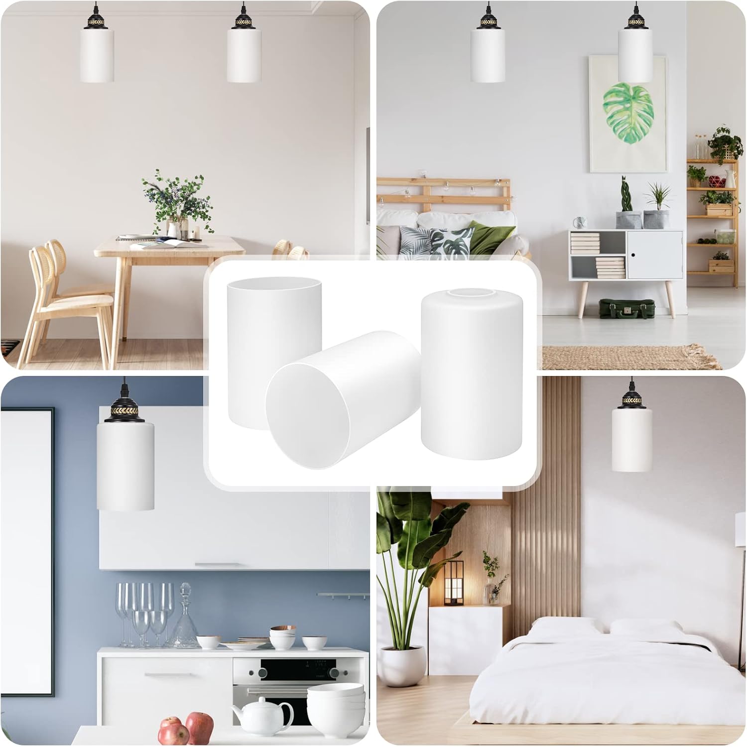 Canomo 3 Packs Opal White Frosted Glass Lamp Shade Replacement, 6"x 4" Replacement Light Fixture Lampshade for Chandelier Pendant Lighting Fixture, 1-5/8-Inch Opening
