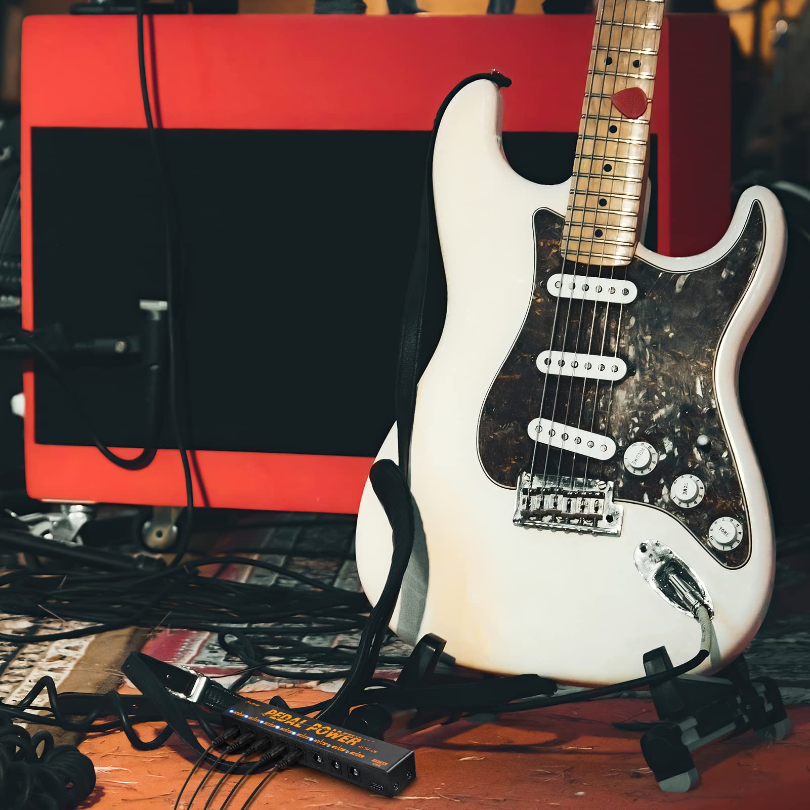 Asmuse Alimentatore Pedali per Chitarra con 8 Uscite DC per Pedali Effetti da 9V - Alimentatore per Pedaliera Chitarra con Protezione da Cortocircuito e Sovracorrente