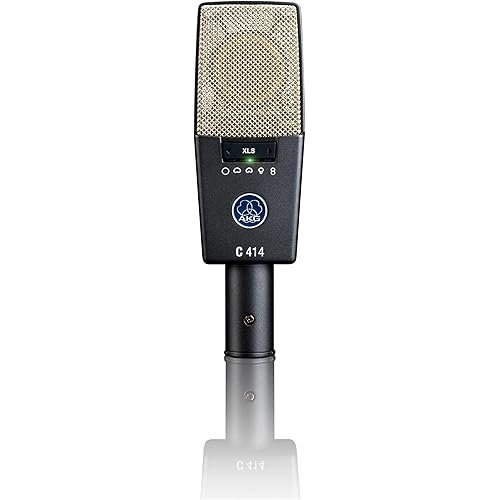 AKG Pro Audio C414 XLS Studio Grade Professional Large Diaphragm Vocal and Instrument Condenser Microphone with Rugged Aluminum Carrying Case. XLR Connector. Gray with Gold