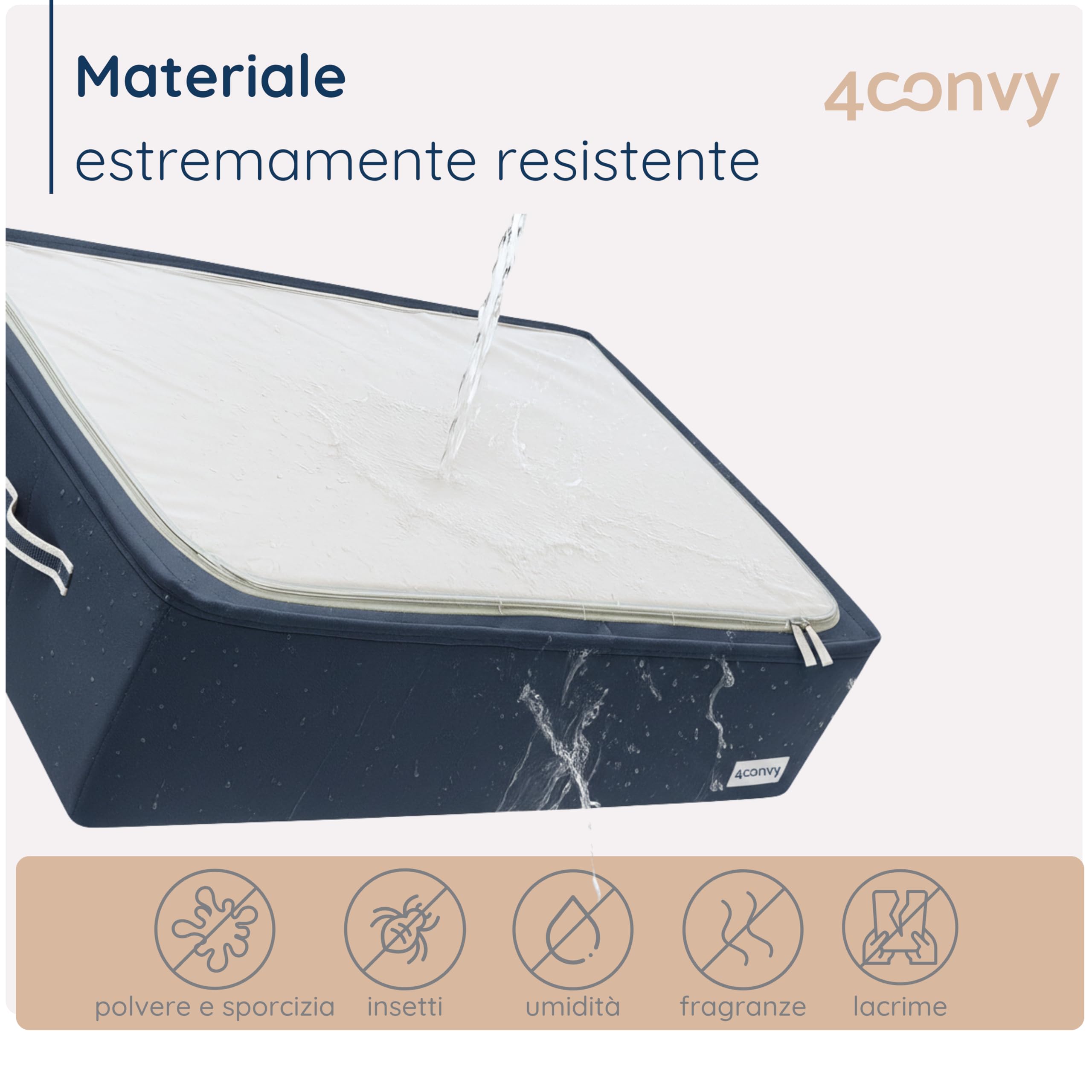 4CONVY contenitori per riporre sotto il Letto per Vestiti, Trapunte - Scatole per Armadio Rigide con Cerniera – [2024 MATERIALE AGGIORNATO] – Organizzatore con Struttura in Metallo Pieghevole – 2x68L