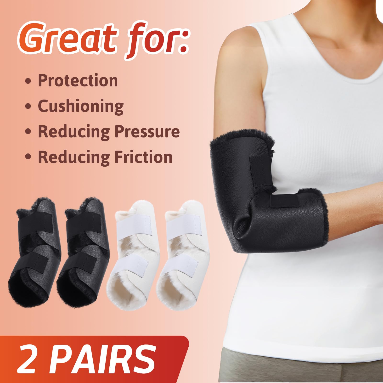 Lot de 2 paires de coudières en peau de mouton souple avec sangle de sécurité pour prévenir les escarres, les ulcères, soulager la douleur