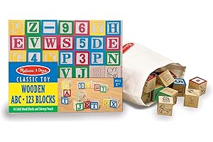 Melissa & Doug Deluxe ABC/123 Wood Building Blocks For Toddlers Age 2+