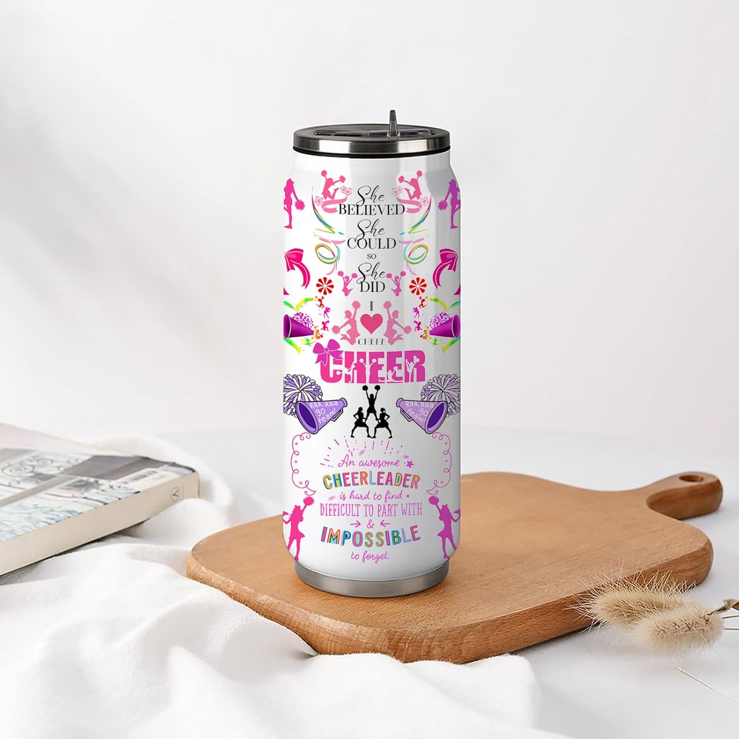 Cheerleader Tumbler Cup,Cheer Gifts For Girls Women,Cheerleading Mug,Cheerleading Gift for Girls Teen Birthday Christmas Gifts for Cheer Coach Friend Besties Stainless Steel Tumblers 17oz - Image 6