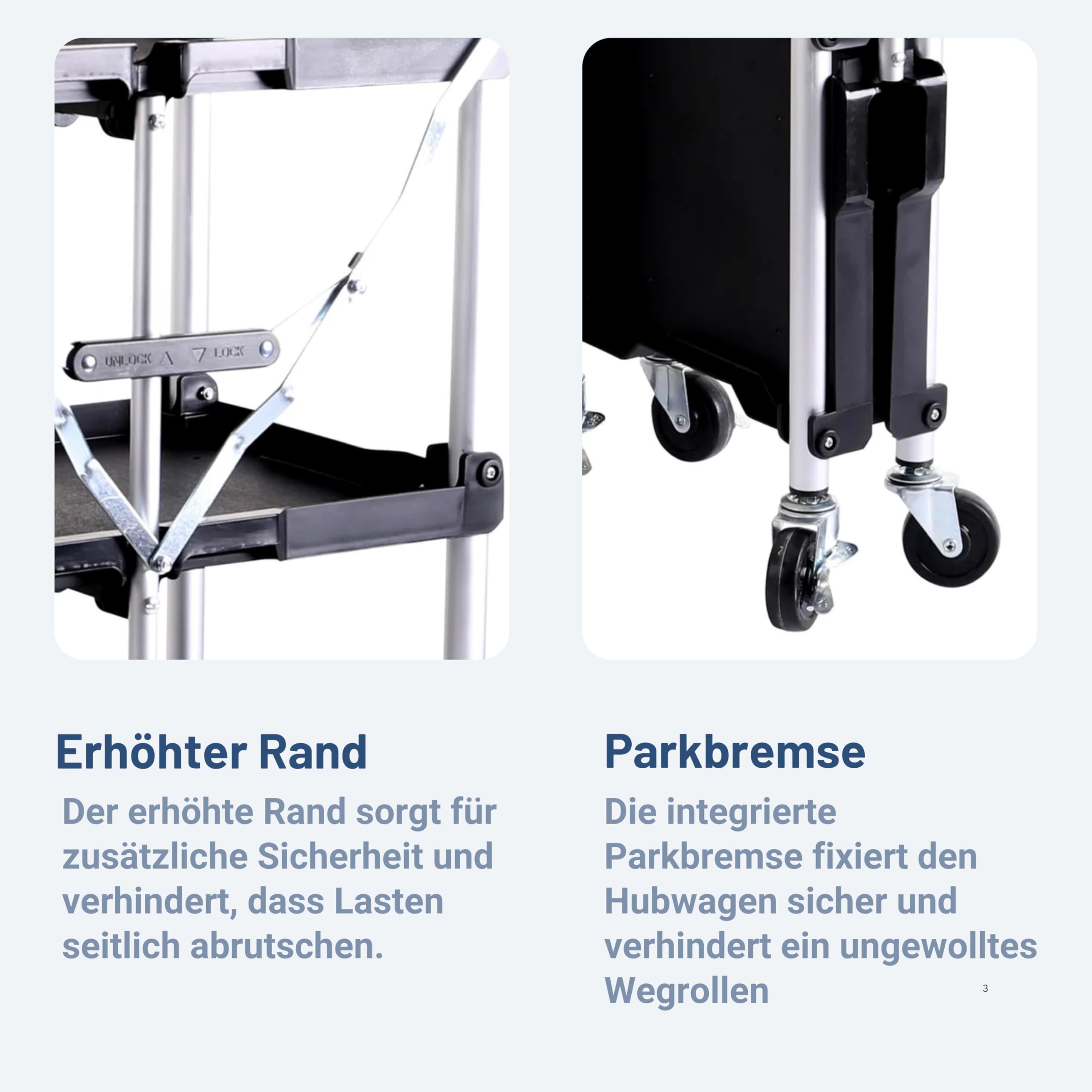 Pallit Serve Servierwagen mit Rollen 75 kg Tragkraft 3 Ebenen, klappbarer Küchenwagen, Rollwagen aus Metall 600 x 380 mm für Küche, Büro, Werkstatt