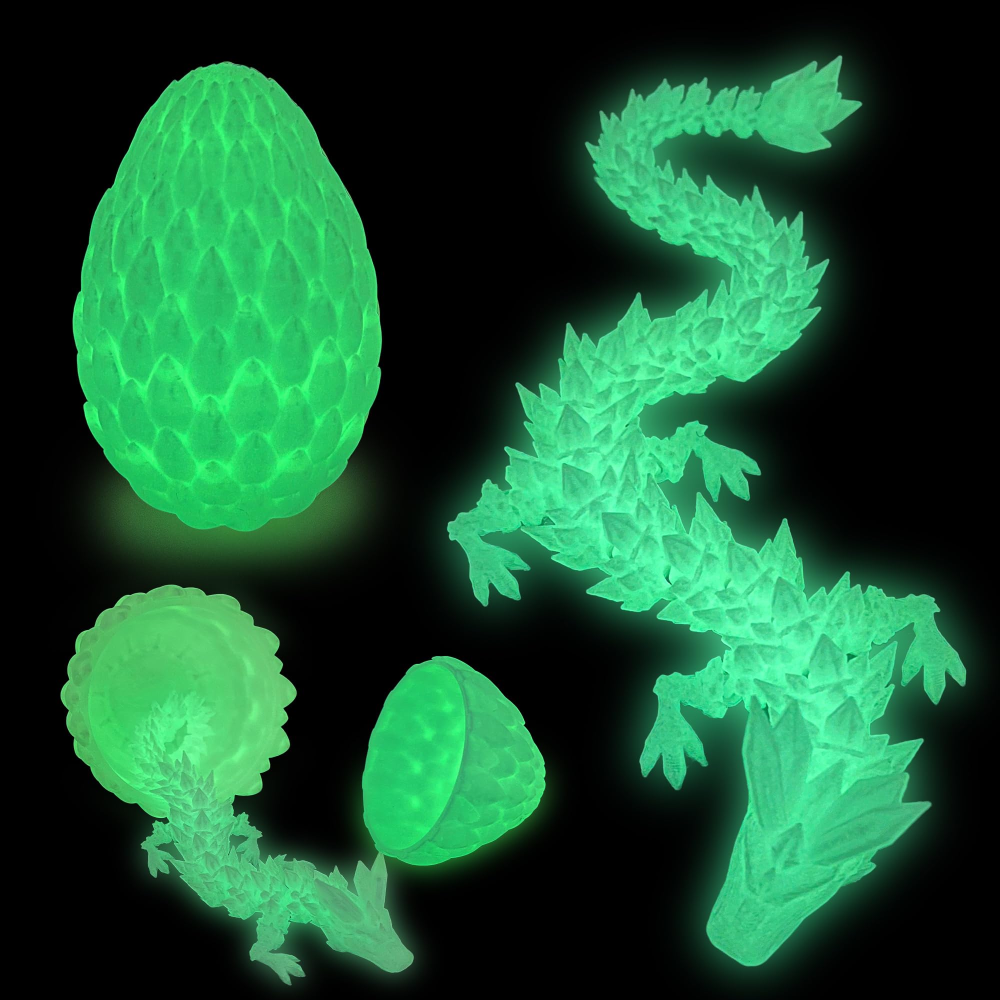 3D Dragon Egg - Glow in The Dark - Surprise Egg with Flexible Crystal Dragon Inside, 3D Printed Gift, Articulated Animal Figurine, Desk Pet Decor