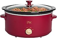 Paris Hilton 6-Quart Manual Slow Cooker - Nonstick Dishwasher-Safe Insert, 3 Heat Settings, Family-Size for 7+, Berry with Gold Accents