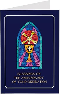 M Market On Mainstreet Christian Ordination Card w/Envelope, 5x7 inches, Made in the USA (Anniversary- Stained Glass, Single Card)
