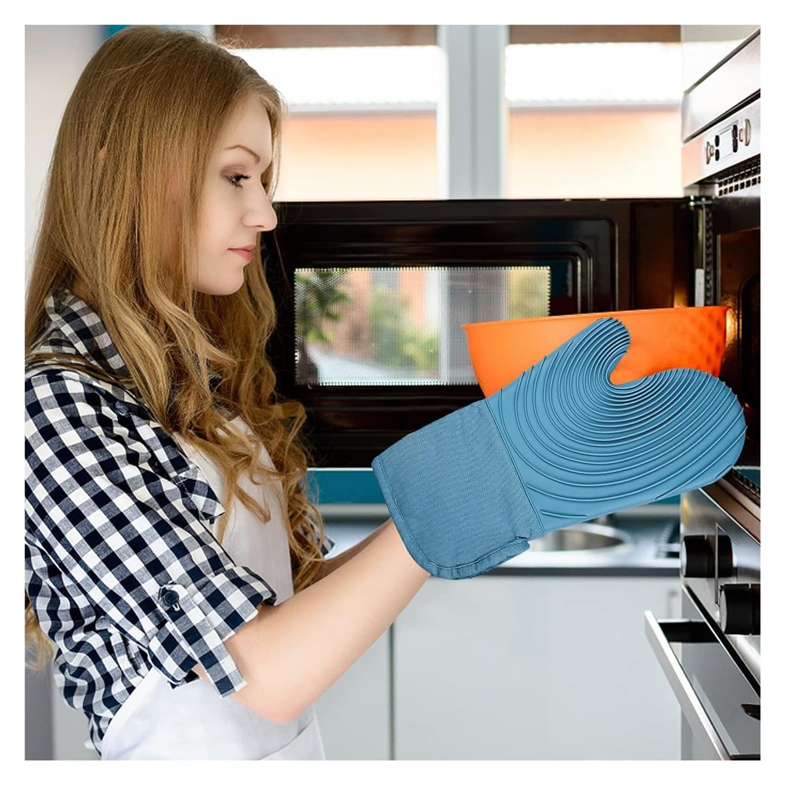 Rękawice kuchenne Gadżety Tkanina silikonowa Rękawice kuchenne Uchwyty garnków Żaroodporne rękawice kuchenne Rękawice kuchenne Kuchenki mikrofalowe do pieczenia Gotowanie (Color : B)
