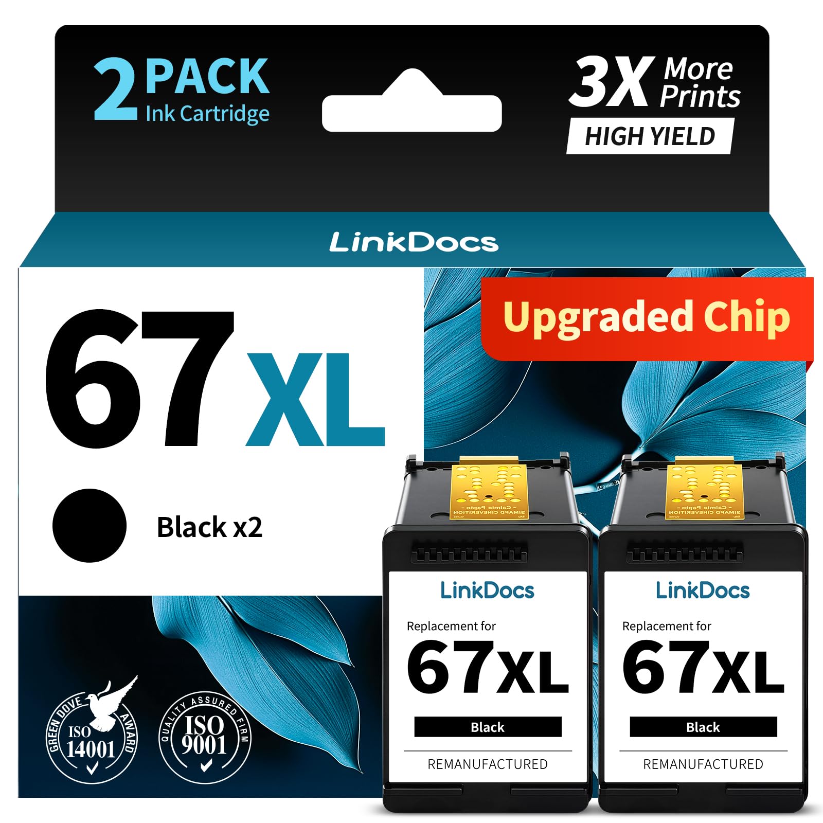 LinkDocs Ink 67 Black Remanufactured HP 67XL Ink Cartridges Replacement for HP 67 Used with HP Envy 6000 6055 6052 6058 6075 Envy Pro 6400 6455 6452 6458 Printer(2 Black)