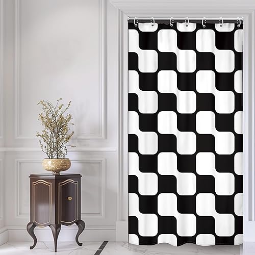 Miniatura 10 de Cinbloo Cortina de ducha retro verde salvia a cuadros de 72 pulgadas de ancho x 72 pulgadas de alto, abstracto, Y2K, lindo tablero de ajedrez beige,