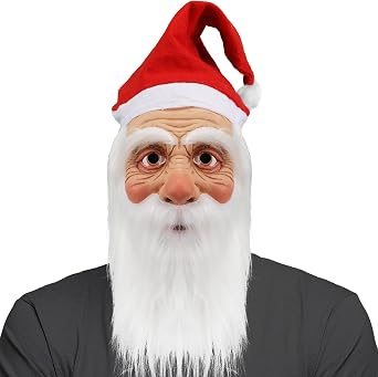 Santa Claus Mask Realistic Old Man Masks with Santa Beard Hat for Adults Halloween Christmas Costume Accessories Prop