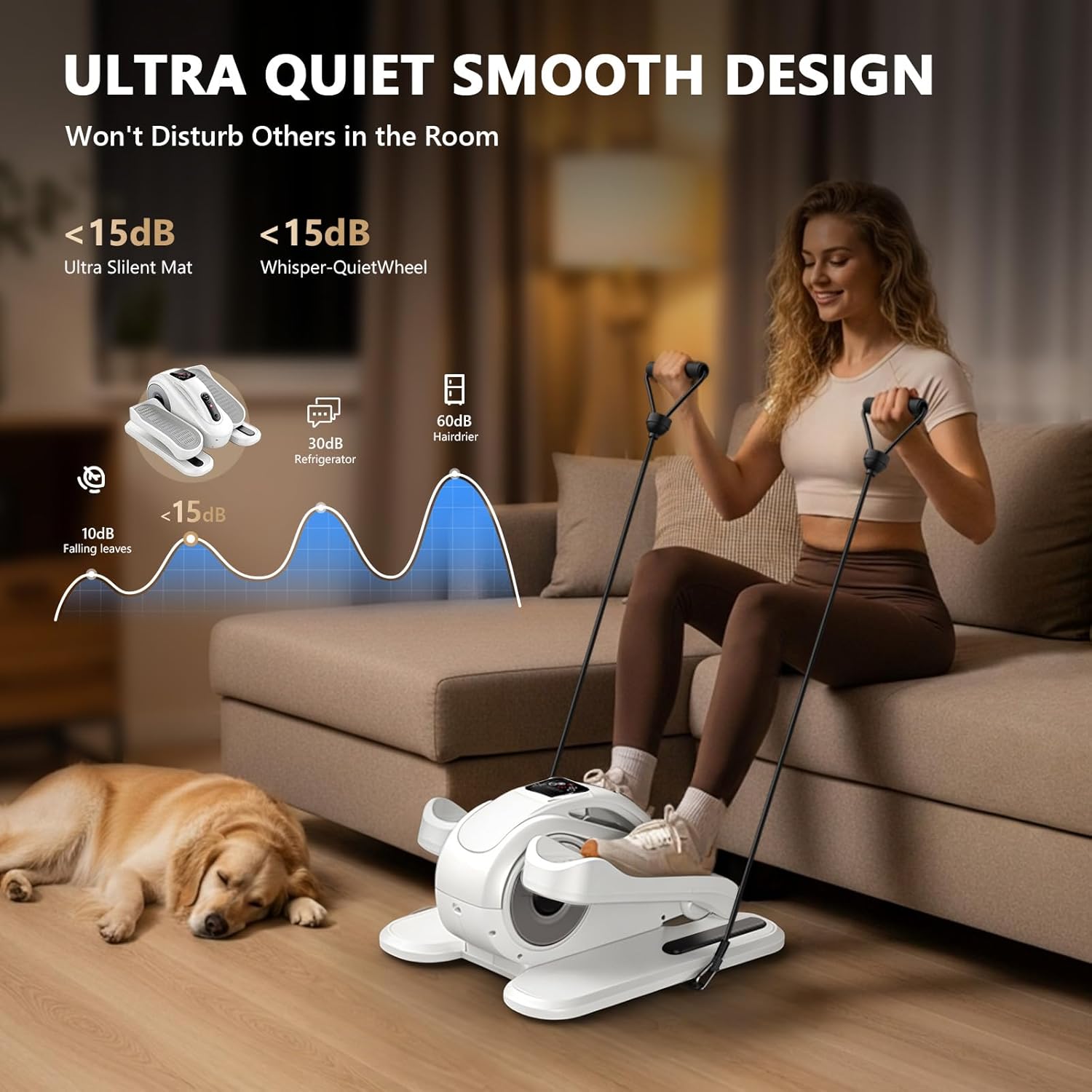 Large Size Under Desk Elliptical Machine,Electric Leg Exerciser for Seniors,12 Adjustable Speeds&12 Modes with Remote Control,Elastic Rope,Manual&Auto Mode for Home Office