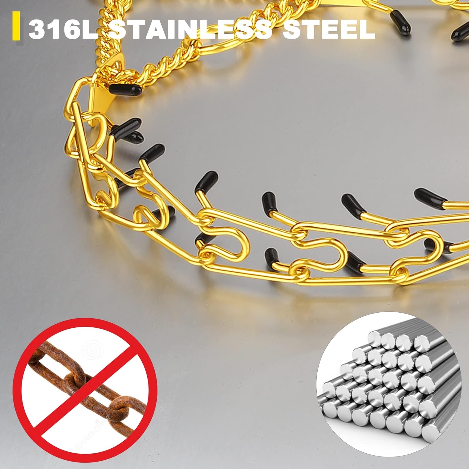 Pinch Prong Collar for Dogs, Adjustable Dog Training Choke Spike No Pull Martingale Collars with Quick Release Buckle for Small Medium Large Dogs Stainless Steel (12"~28" Gold 3.0mm)