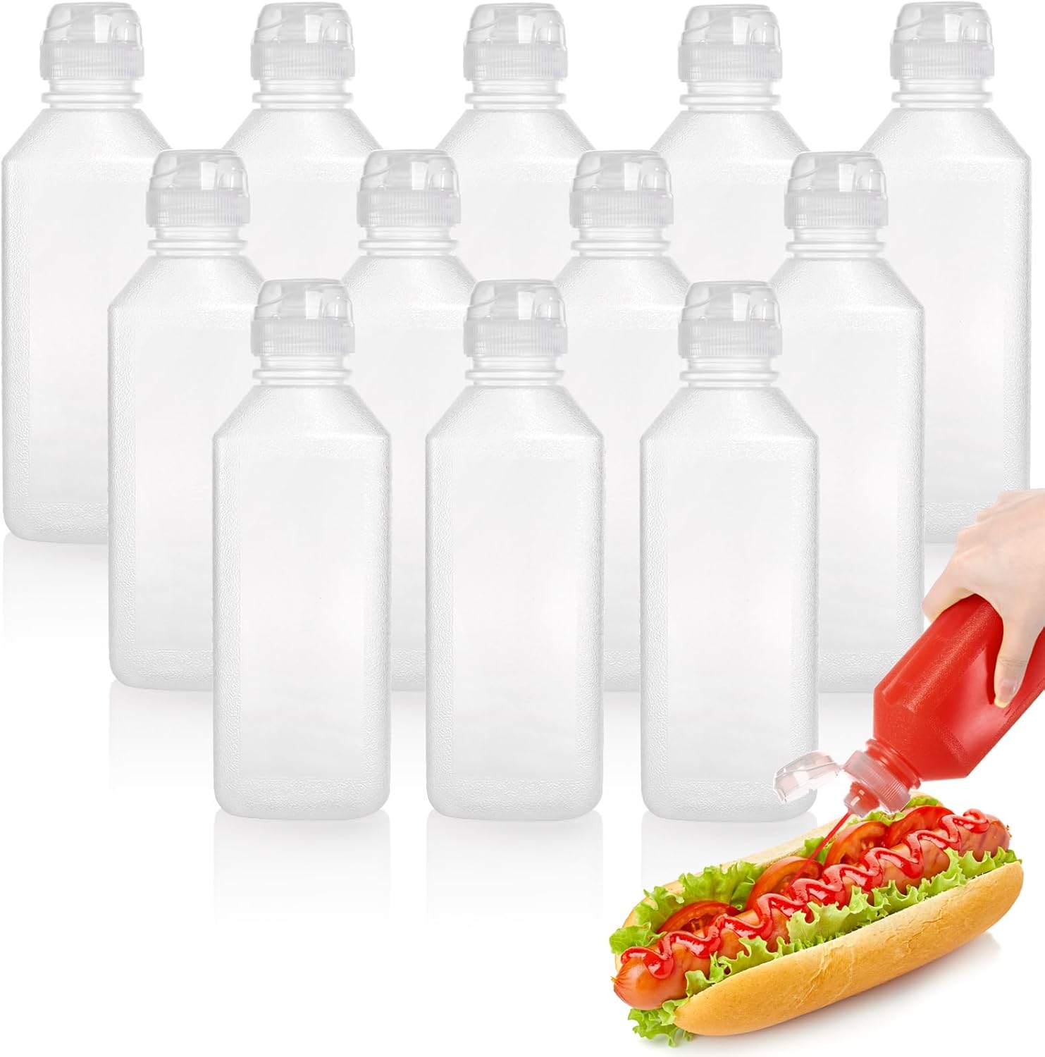 WRINGKIT 12 Pack 16oz Condiment Squeeze Bottles - BPA-Free Leakproof Squirt Bottles for Ketchup, Mustard, Sauces, Oil, Salad Dressings