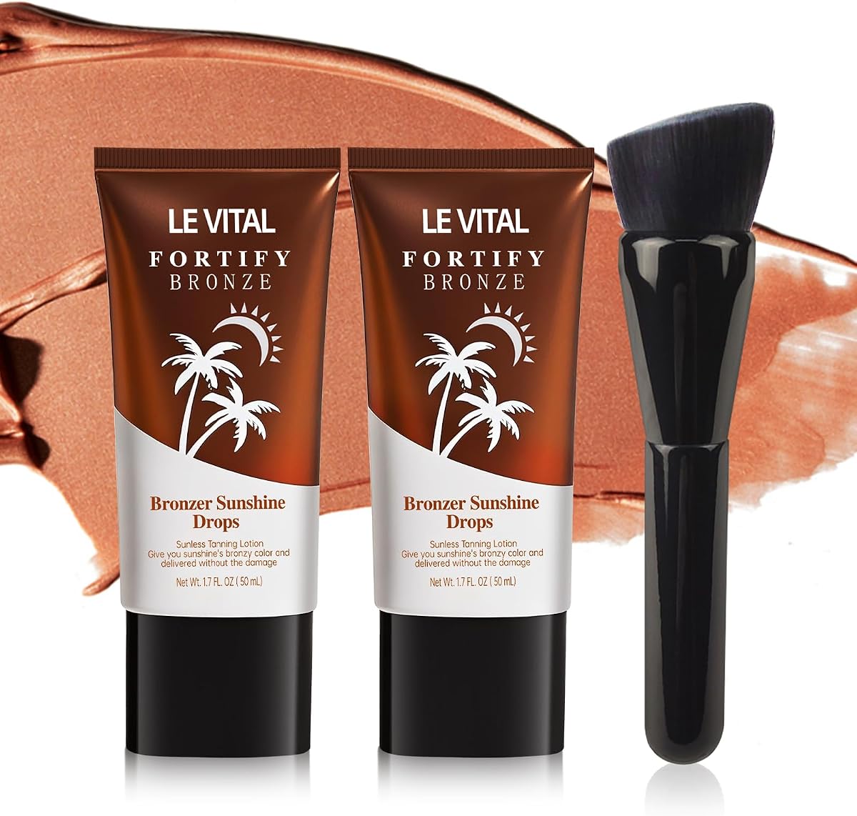Gel autobronceador Instant Glow, bronceador de verano, bronceador resistente al agua, bronceado rápido para el cuerpo de las piernas de la cara, con ingredientes naturales, vitamina E, sin crueldad con cepillo (paquete de 2, 1.7 oz cada uno)