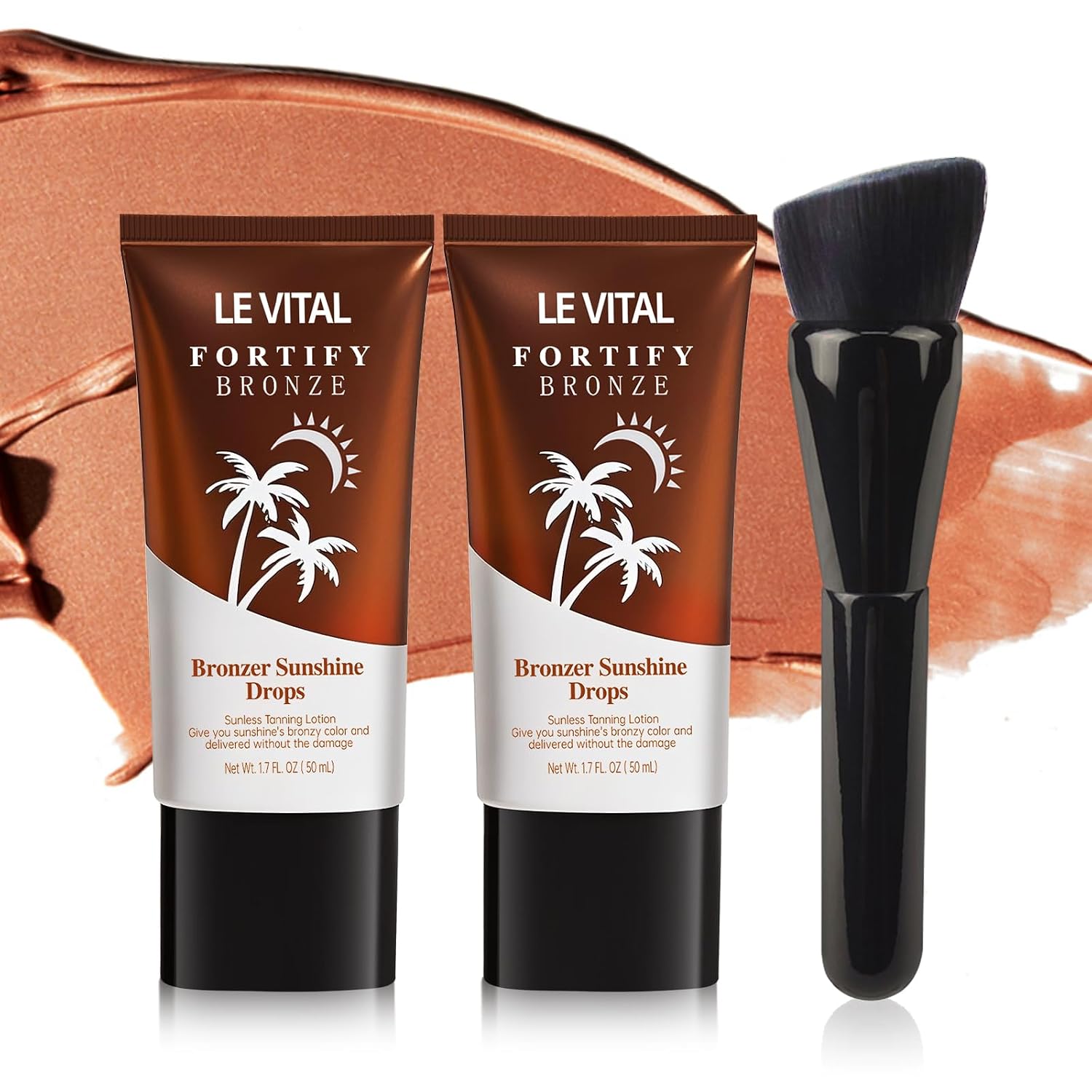 Instant Glow Self Tanner Gel, Summer Tan, Water-Resistant Bronzer, Rapid Tanning for Face Leg Body, with Natural Ingredients Moisture Vitamin E, Cruelty-Free with Brush (2 Pack, 1.7 oz Each)