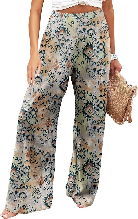 JZC Women's Palazzo Lounge Pants Stretchy Wide Leg Casual Pants Comfy High Waist Flowy Pants S-3XL