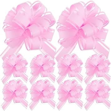 10 Pcs Pull Bows for Gift Wrapping, 4.3 Inch Solid Colour Ribbon Bows for Wedding Christmas Valentine Birthday Party Present Baskets Decoration - Light Pink