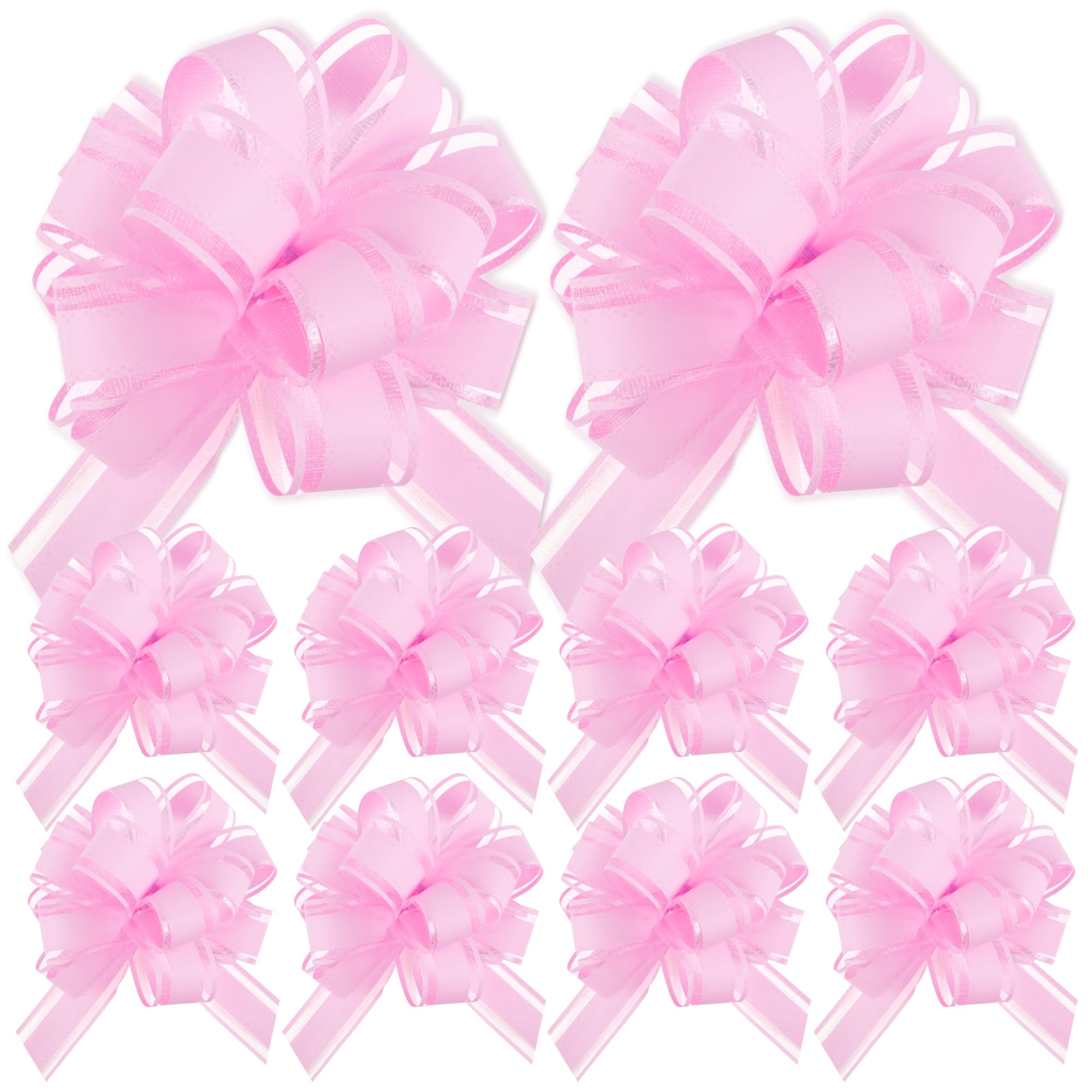 Dalababa 10 Pcs Pull Bows for Gift Wrapping, 4.3 Inch Solid Colour Ribbon Bows for Wedding Christmas Valentine Birthday Party Present Baskets Decoration - Light Pink