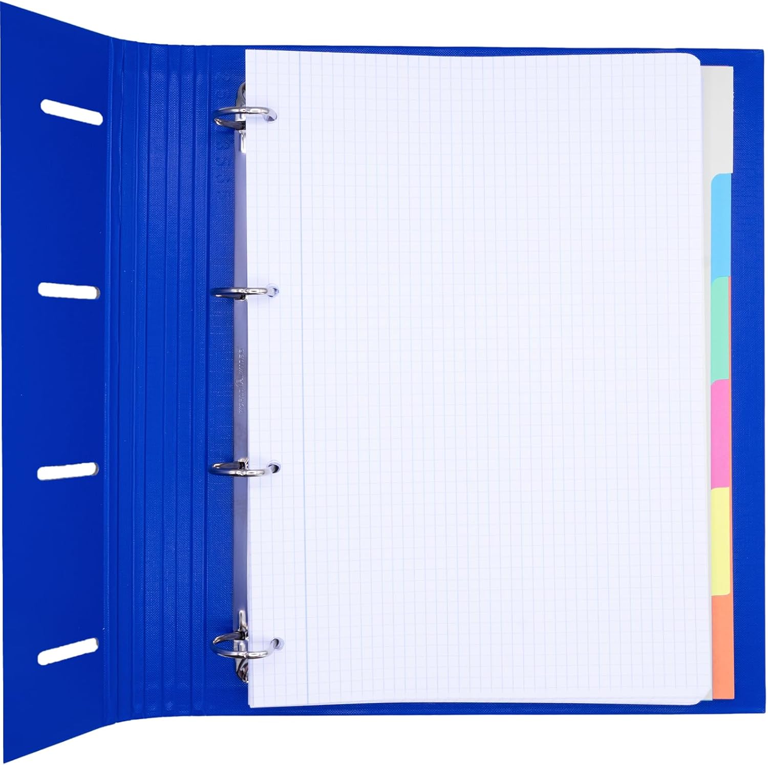 Raylu Paper - 4 Ring Binder with 5 Coloured dividers and Refills of 100 Sheets of 90 g A4 with 4 x 4 mm Grid, Binder with 4 Rings of 30 mm, Rolled System (Blue)