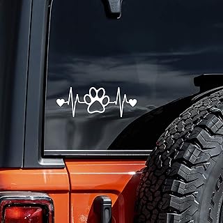 Dog Paw Heartbeat Decal Vinyl Sticker Auto Car Truck Wall Laptop | White| 7.5" x 2"
