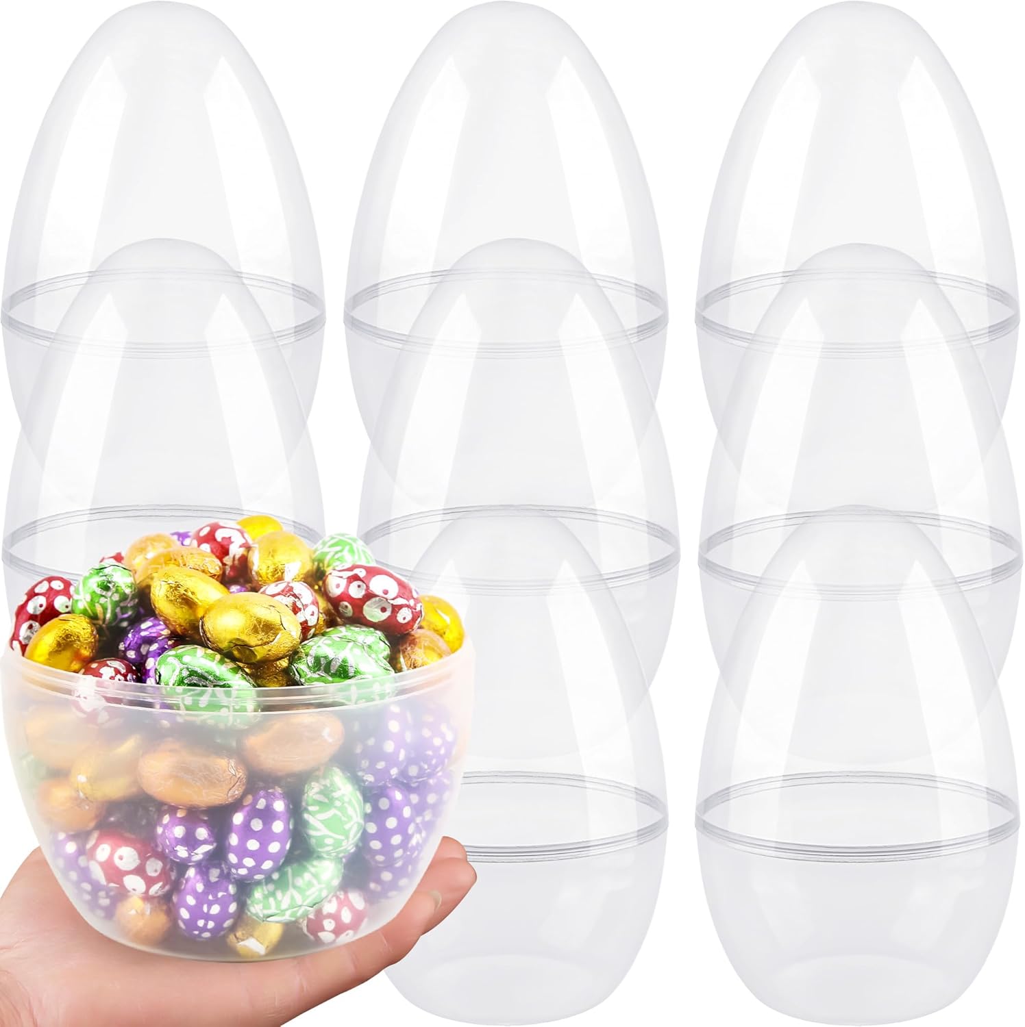 8 Pack 10 Inch Giant Transparent Easter Eggs Jumbo Clear Easter Eggs Empty Plastic Surprise Eggs Fillable for Easter Basket Stuffers Party Decoration