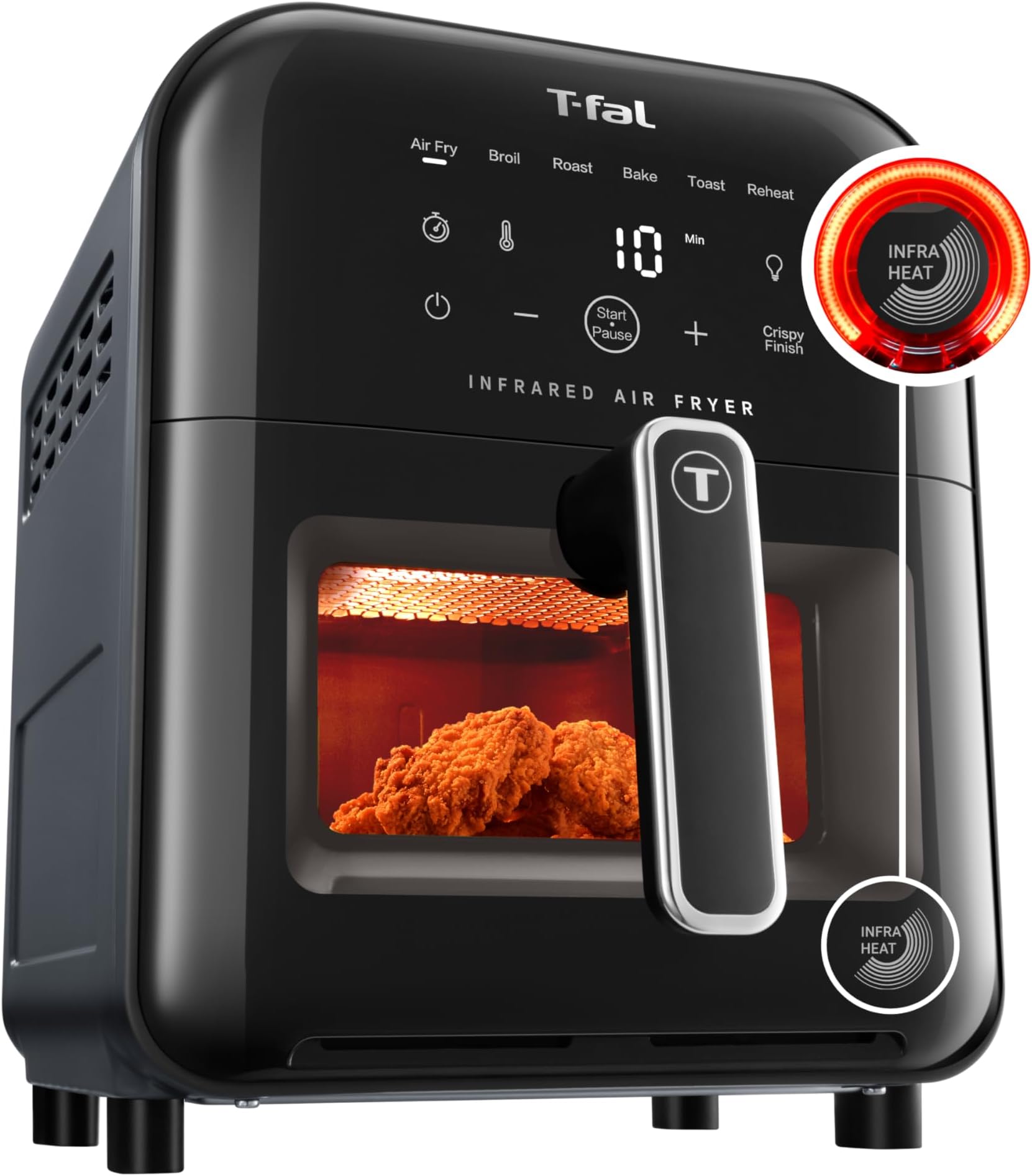 Infrared Air Fryer, 2x Faster Than Traditional Heating*, Large Air Fryer Toaster Oven Combo, 6 Qt Digital Touch Screen, 7-in-1 Cooking Functions, No-Shake Technology, 1550W, Black,
