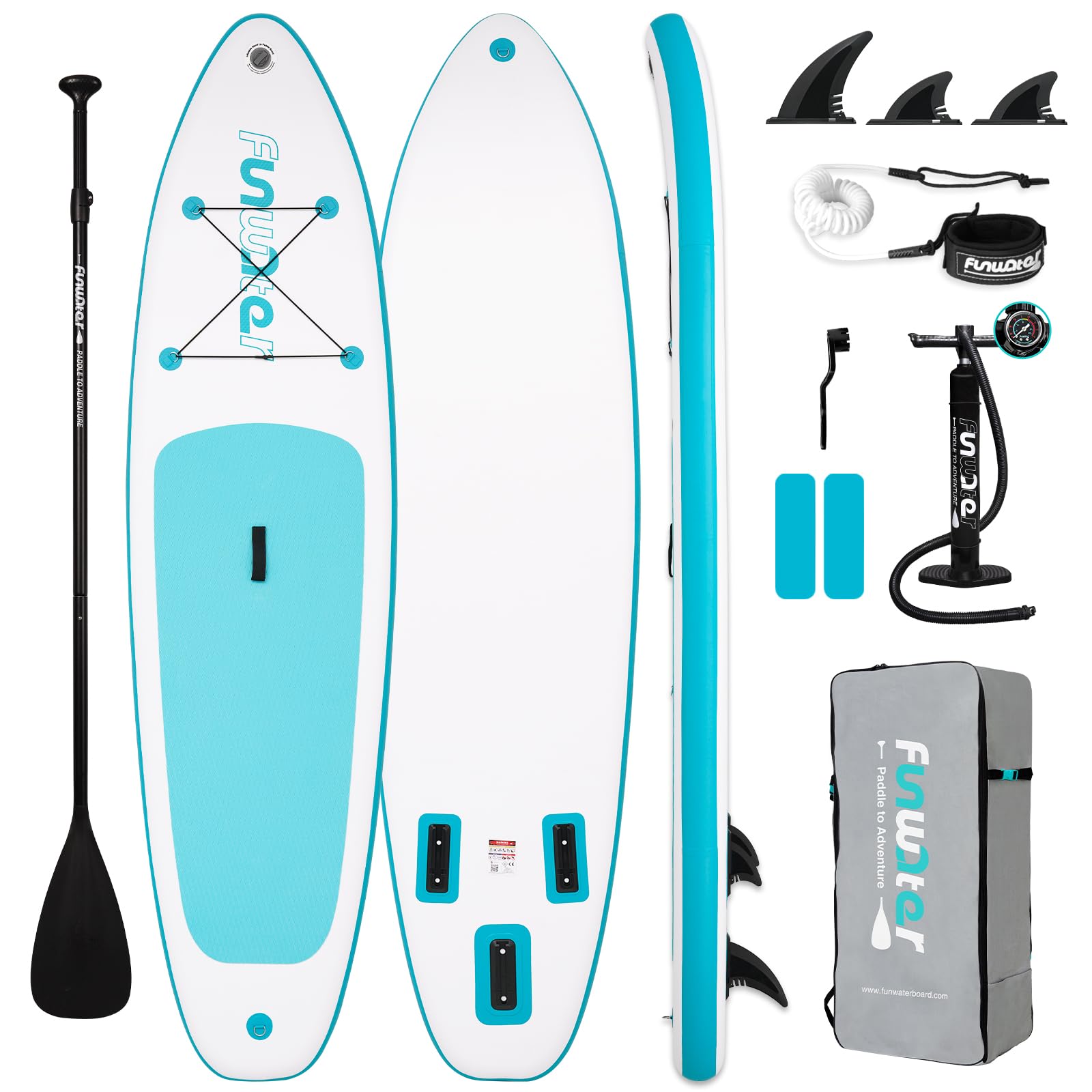 FunWaterSUP Inflatable Stand Up Paddle Board 10'6×33"×6" Ultra-Light Inflatable Paddleboard with ISUP Accessories,Fins,Adjustable Paddle, Pump,Backpack, Leash