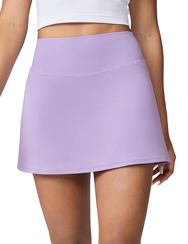UNISSU Hugcurve Tennis Skirts for Women with Inner Pockets High Waisted Athletic Skorts for Running Golf Workout Sports - X-Small - Pastel Lilac