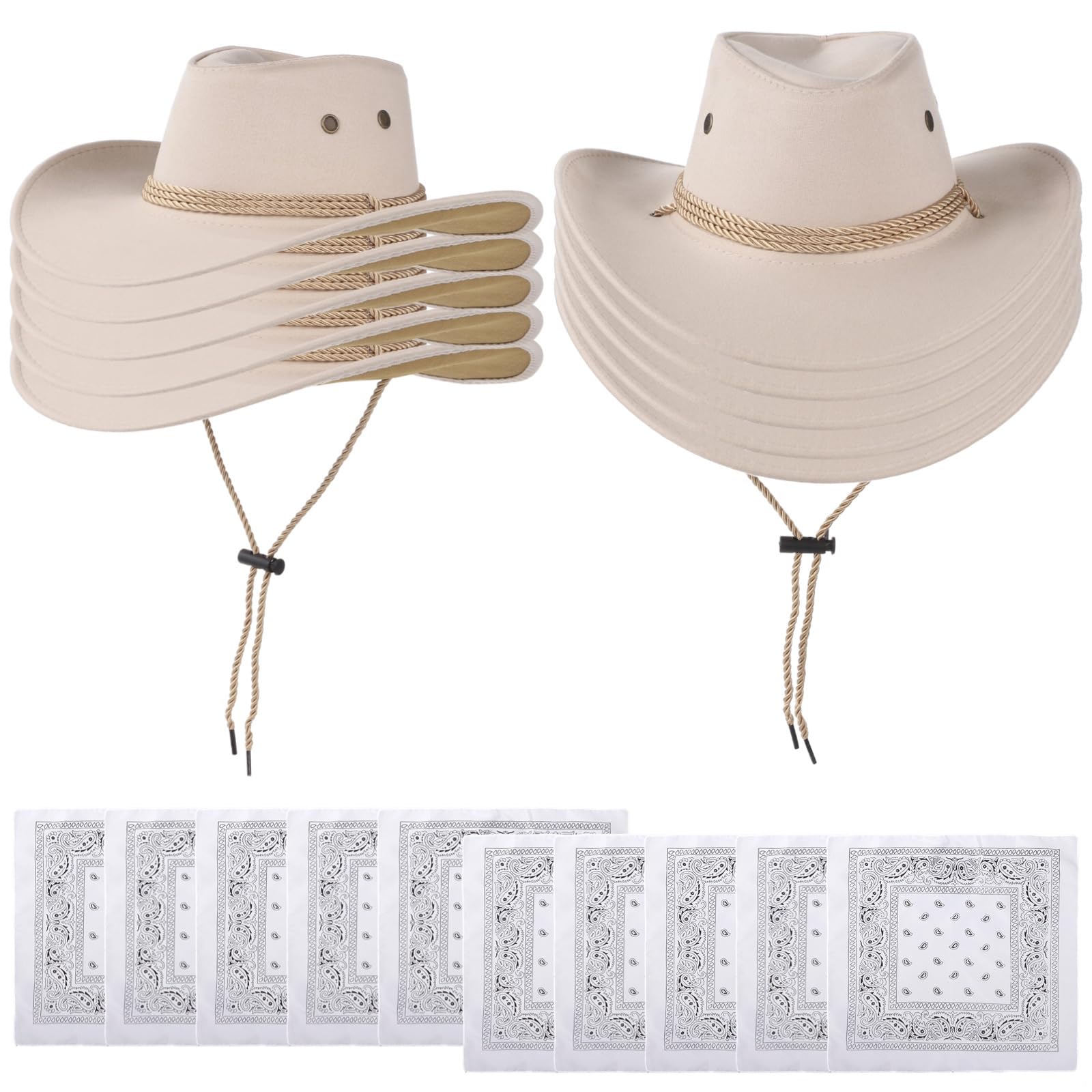 Cappelli & Bandane Cowboy 10 Set, Cowgirl Cappelli Bianchi Donne Uomini Stile Western Cappelli Regolabili, Accessori Costume Per Attività All'aperto E Feste