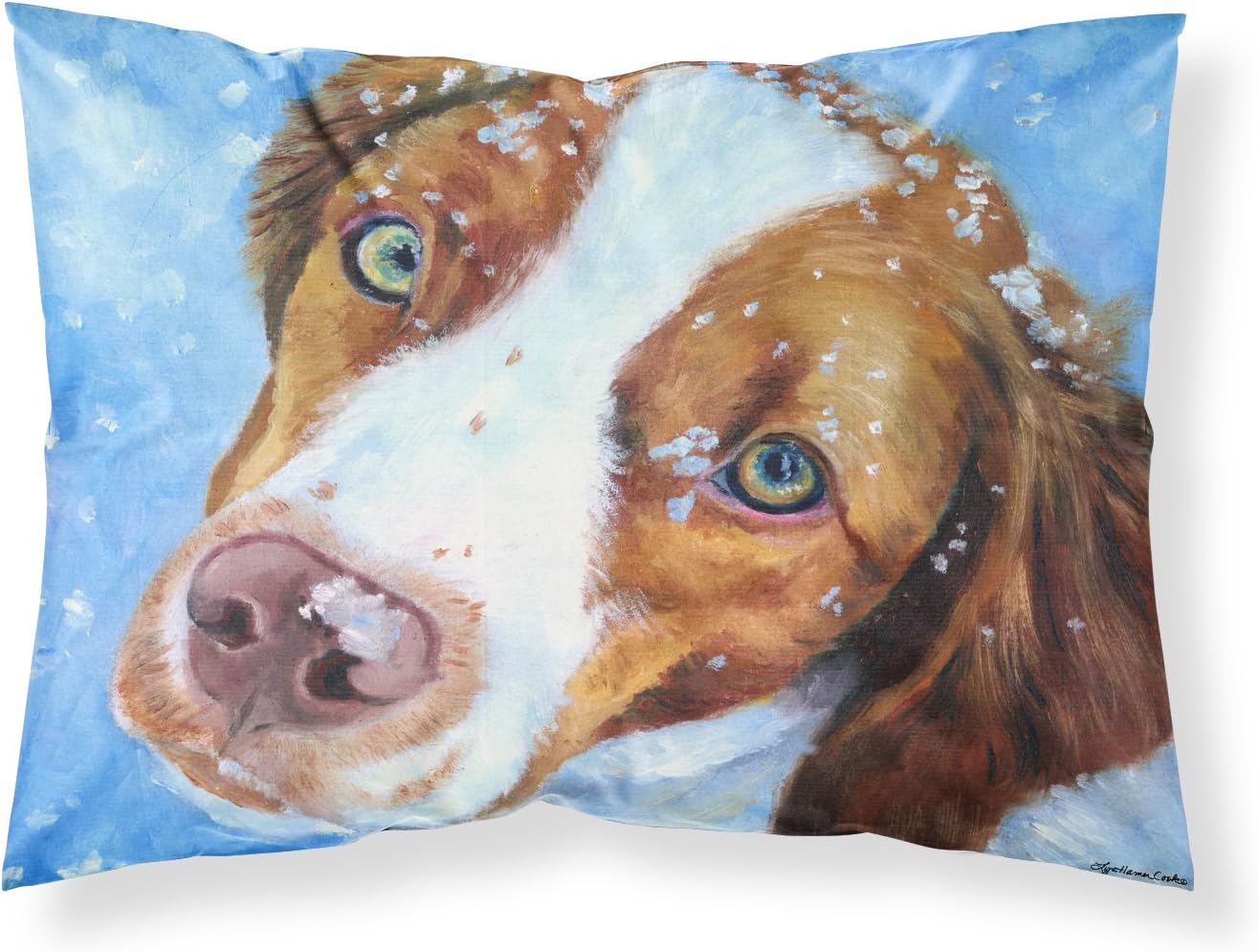 Caroline's Treasures 7348PILLOWCASE Snow Baby Brittany Spaniel Fabric Standard Pillowcase Lightweight Super Soft Easy Care Decorative Artwork Pillowcase, Standard