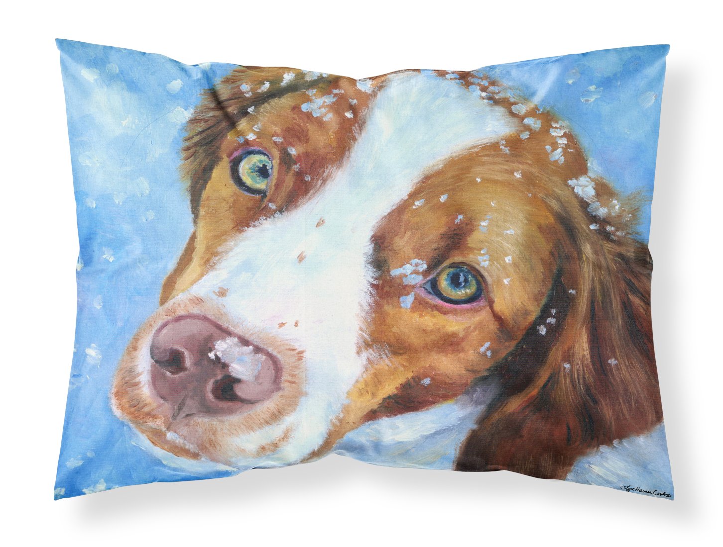 Caroline's Treasures 7348PILLOWCASE Snow Baby Brittany Spaniel Fabric Standard Pillowcase Lightweight Super Soft Easy Care Decorative Artwork Pillowcase, Standard
