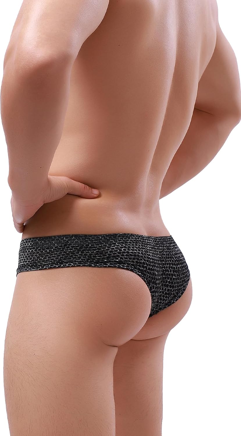 Men's Mini Cheek Thong Breathable Under Panties Boxer Briefs Silky Sexy String Thong Undie - Image 4