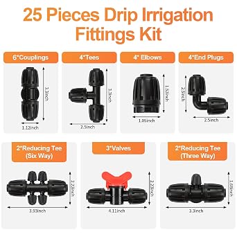 25 Pieces 1/2 Inch Drip Irrigation Fittings Kit, 1/2'' Drip Line Barbed Fittings for 1/2 Inch Irrigation Tubing (1/2 ID x 0.650 OD) Anti-Leak Lock Nut Connectors for Garden Drip System