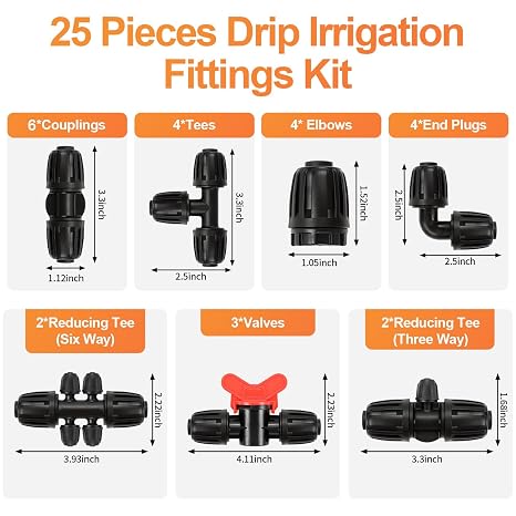 25 Pieces 1/2 Inch Drip Irrigation Fittings Kit, 1/2'' Drip Line Barbed Fittings for 1/2 Inch Irrigation Tubing (1/2 ID x 0.650 OD) Anti-Leak Lock Nut Connectors for Garden Drip System