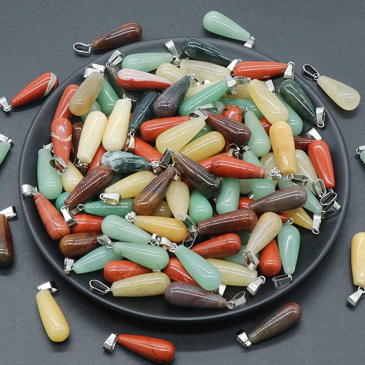 LHJ 20 Pcs Natural Stone Pendants Long Water Drop Shape Chakra Quartz Crystal Agate Stone for Jewelry Making Necklace Decoration Meditation - Image 5