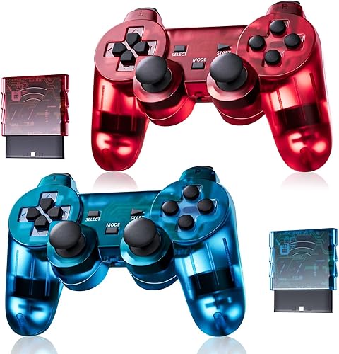 AUFGLO Classic Wireless Controller for Ps2/Dual Shock 2/PlayStation 2/Pc (ClearRed and ClearBlue)