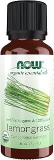 NOW Essential Oils, Organic Lemongrass Oil, Uplifting Aromatherapy Scent, Steam Distilled, 100% Pure, Vegan, Child Resistant Cap, 1-Ounce