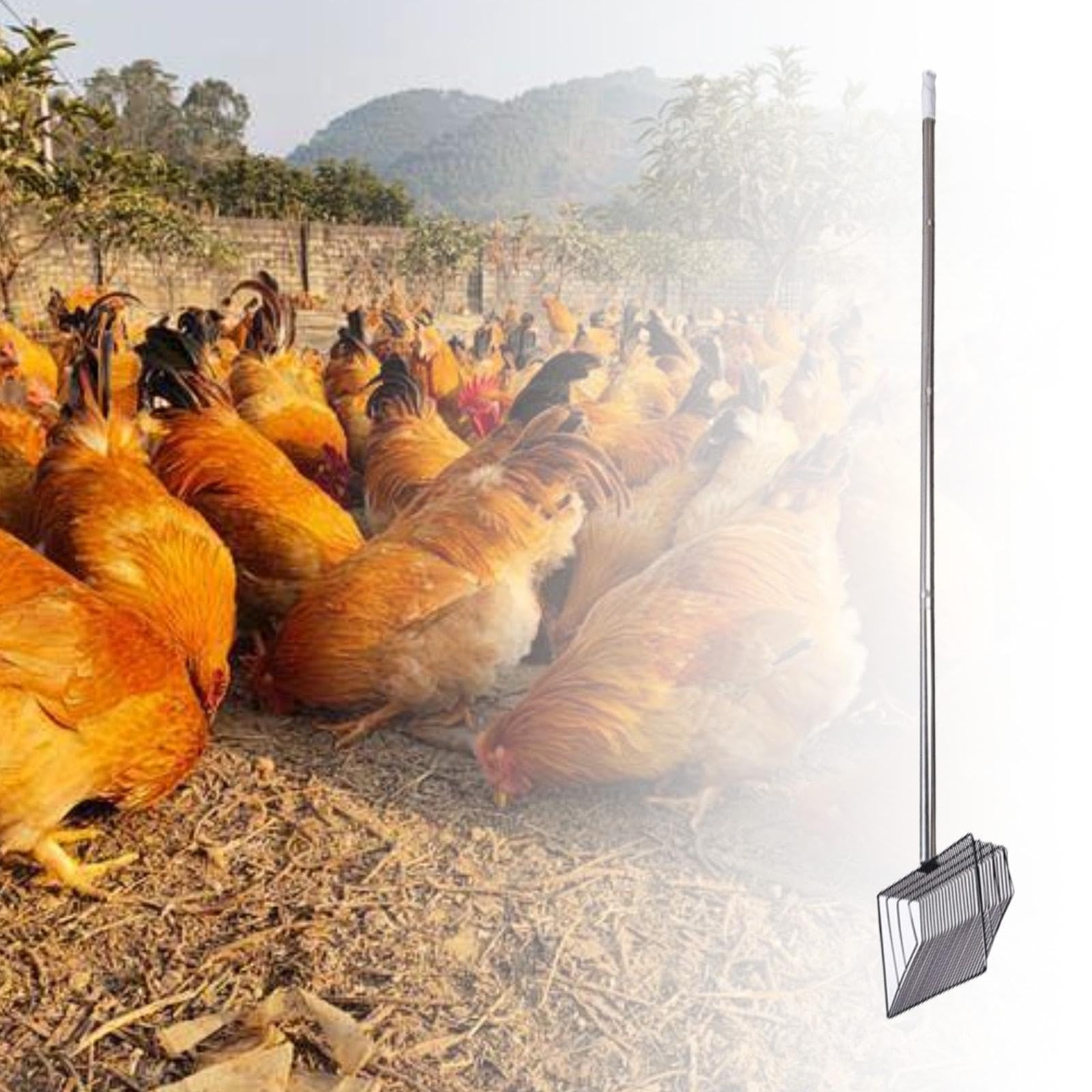 Paleta para Arena de Gato de Metal Separador de Residuos Accesorio para Gallineros Mango Ajustable Ergonómico Fácil de Colgar Adecuada para Mascotas G, 139 Cm