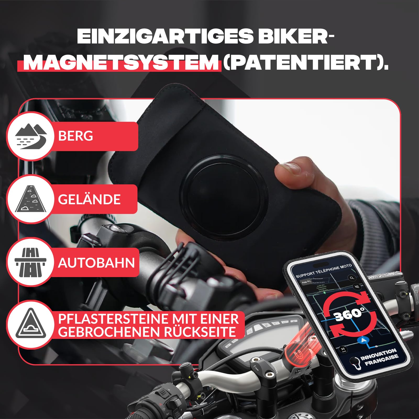 Shapeheart Motorrad-Handyhalterung mit Abnehmbarer Weatherproof-Hülle | Für alle Handys | Lenker 20–50 mm | Schnell befestigen & abnehmen | Touchscreen | Dämpft Vibrationen | GPS, Roller, E-Scooter