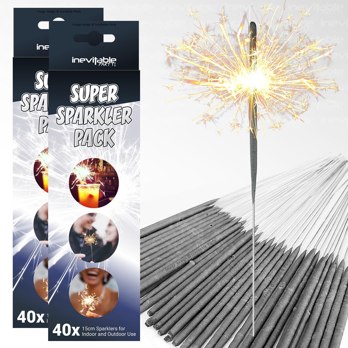 2 Packs of 15cm (6") Hand-held Sparklers for Indoor or Outdoor Use | Super Sparklers for Cakes & Cocktails (80 Sparklers)