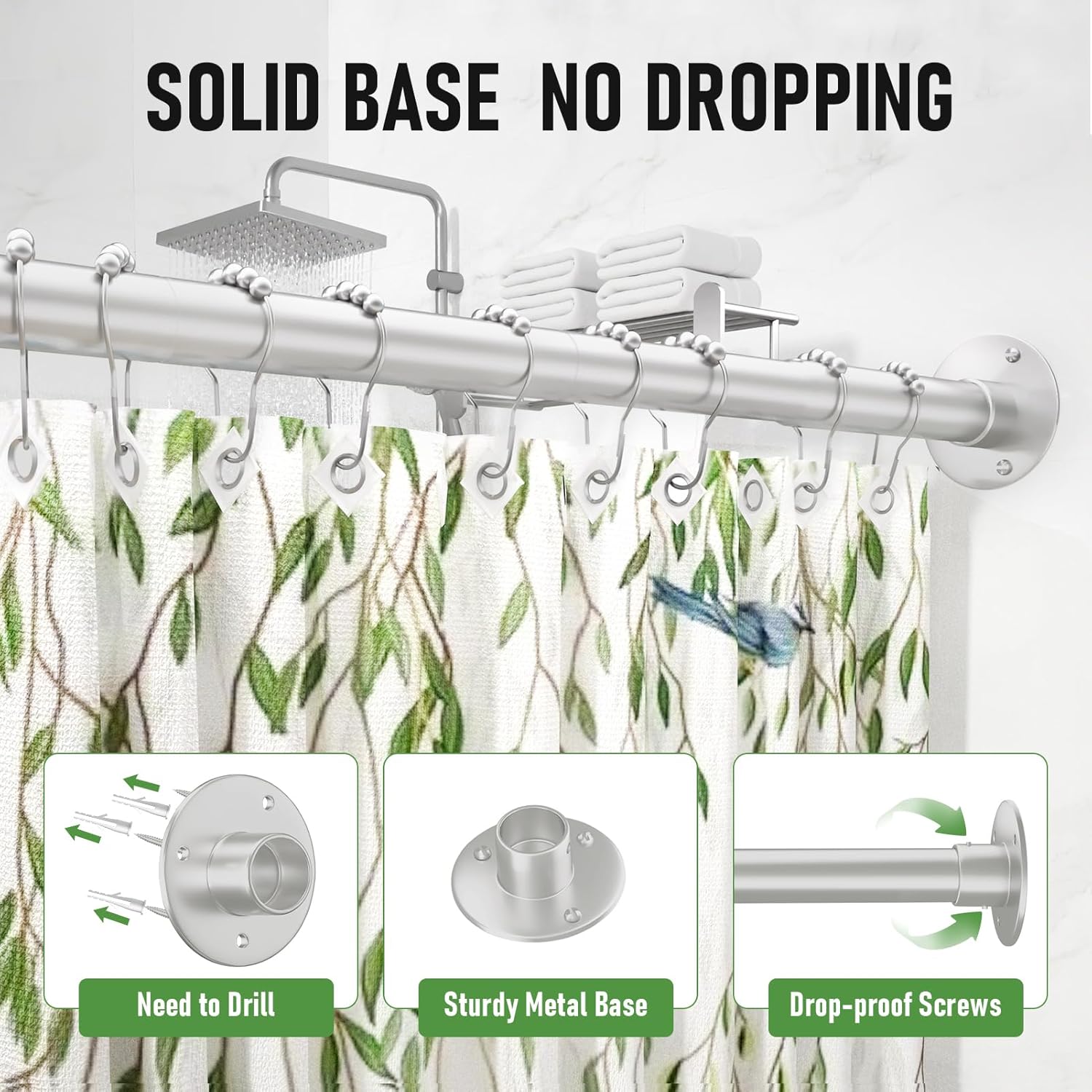 Corner Shower Curtain Rod, Adjustable L Shaped Shower Curtain Rod 23''-50'' X 23''- 50'', Shower Rod for Bathroom Bathtub Clothing Store with 12 Shower Curtain Rings & Ceiling Support - Silver