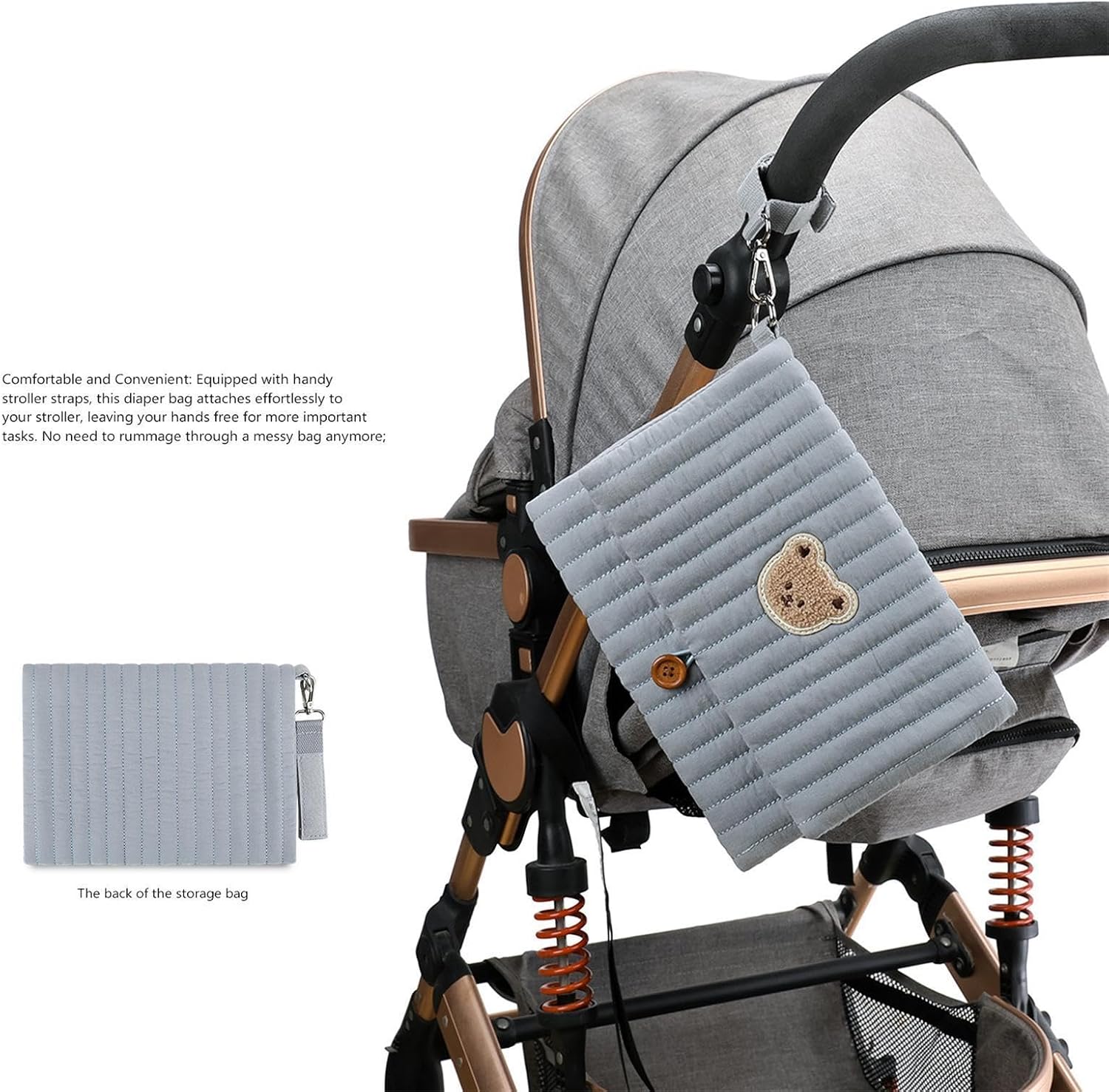 Wipe And Diaper Pouch | Bear Embroidery Foldable Organizer | with Stroller Strap Compartment Diaper Bag Organizers,for Boy