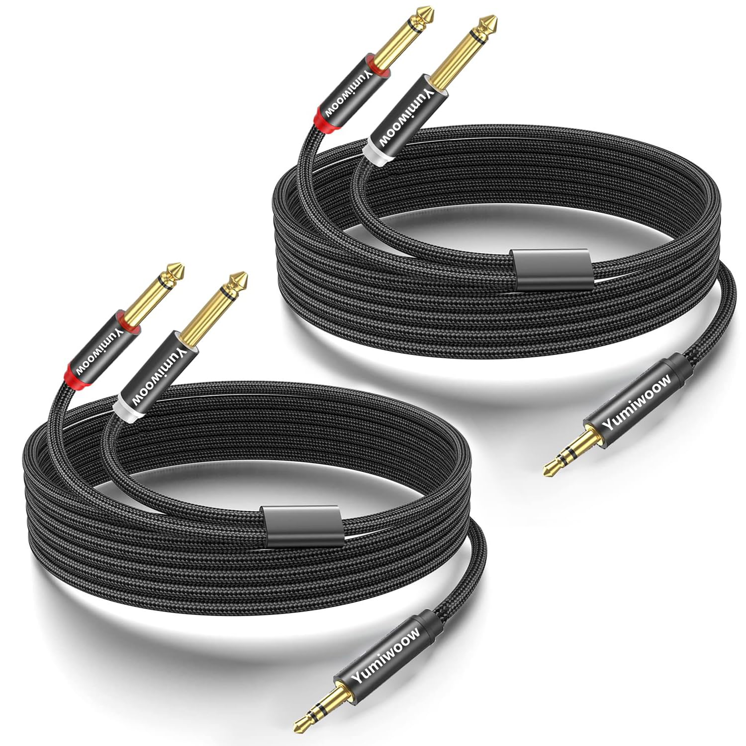 3.5mm to Dual 1/4 Adapter 1/8 to 6.35mm TS Mono Audio Cable Stereo Breakout Cord Y Splitter Compatible with iPhone, iPod, Computer Sound Card,