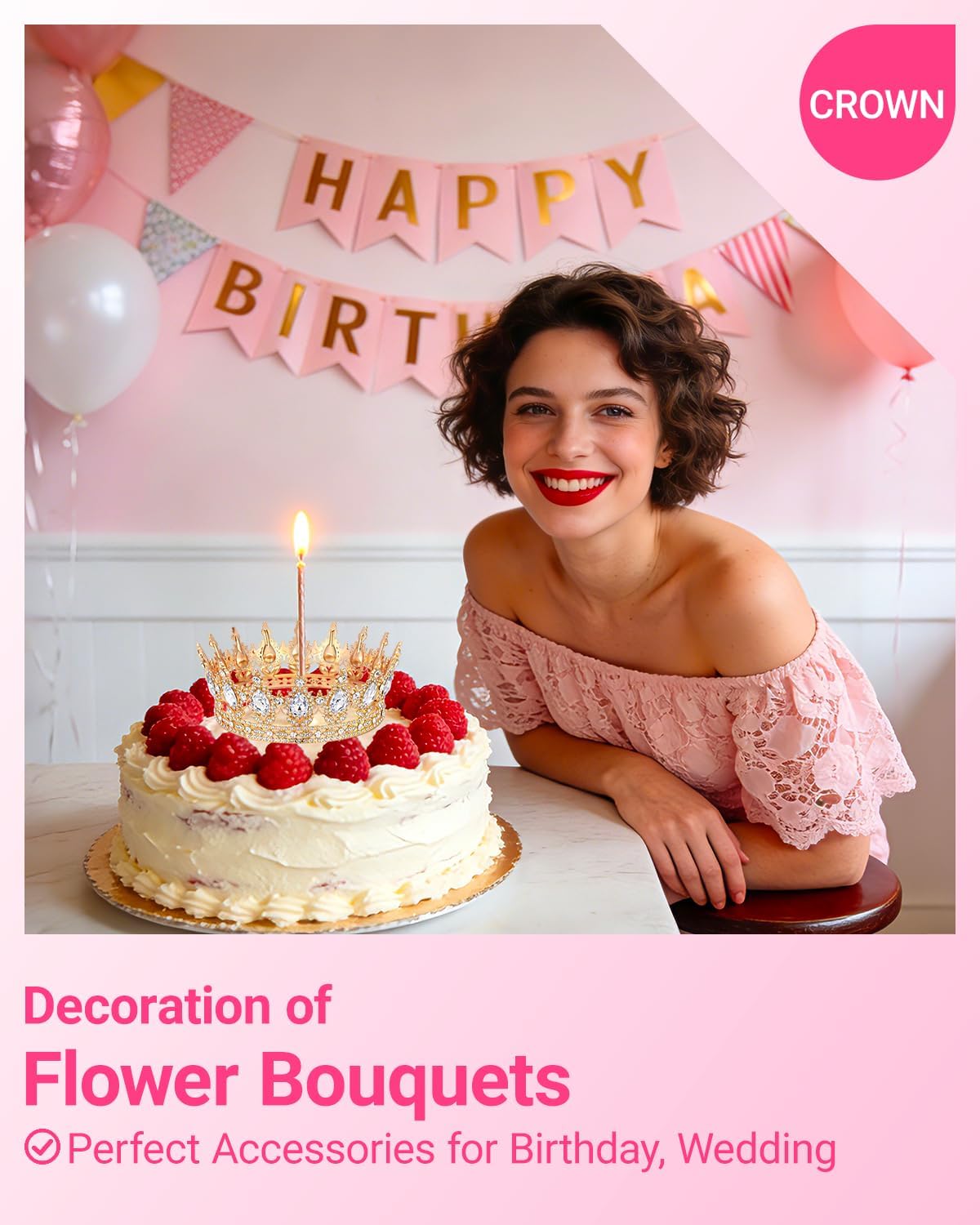 Schmoopy Crown for Birthday Flower Bouquet Decorations, Tiara Crown for Adult Women Queen Party