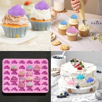 2 PCS Cloud Silicone Mold Cloud Shape Chocolate Molds Silicone Candy Molds Mousse Fondant Mould 3D Fondant Cake Food Jelly Drop Glue Mold Soap Molds Non-Stick Cloud Moldsfor Kitchen DIY Baking Tools