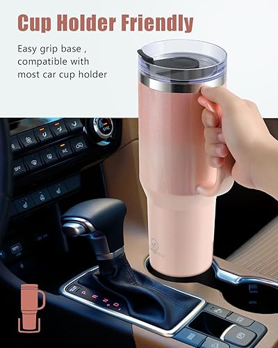 Miniatura 2 de Gpeng Vaso de 40 onzas con asa, botellas de agua con tapa con popote y funda antideslizante, apto para taza de viaje de acero inoxidable aislado,