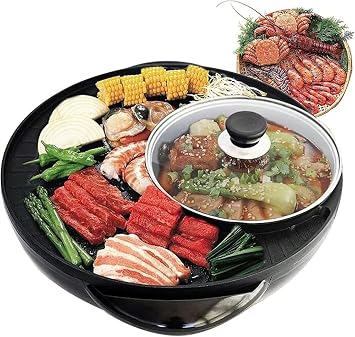 Hot Pot Grill 2-in-1 Hot Pot Cooker Korean BBQ Grill Indoor, Hot Pot with Divider, Nonstick and Smokeless,Dual Temperature Control Hotpot Grill for 3-5 People
