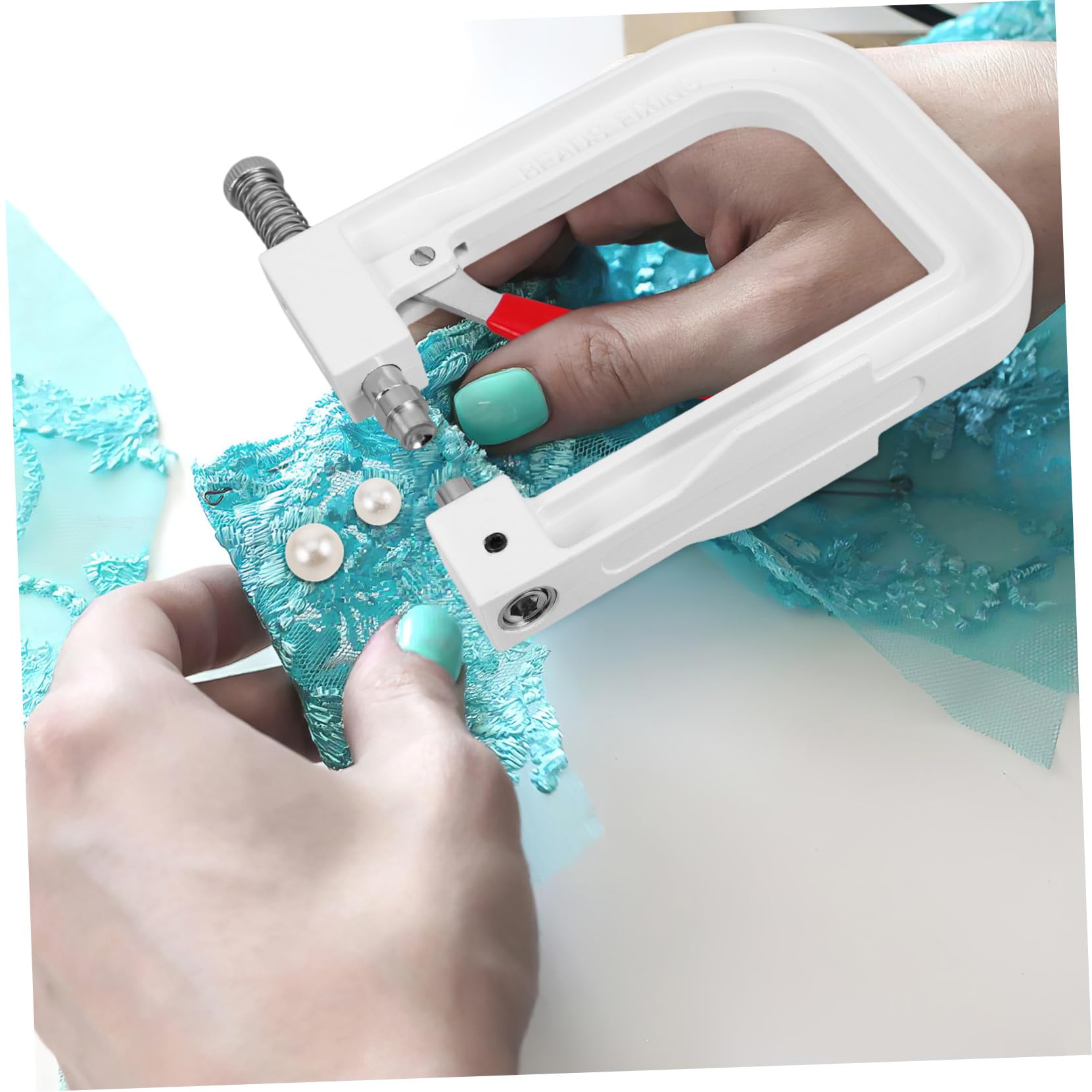 SHINEOFI Herramienta Manual para Montar Perlas Máquina Portátil y Ligera de Metal y Plástico para Hacer Joyas en Casa Prensa de Engarce Precisa y Compacta
