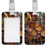 Sliding Monarch Butterflies Id Badge Holder with Clear Window Vertical Plastic Card Case Protector Lanyards Cards Holder for Nurse Teacher Staff Office School Key Cards